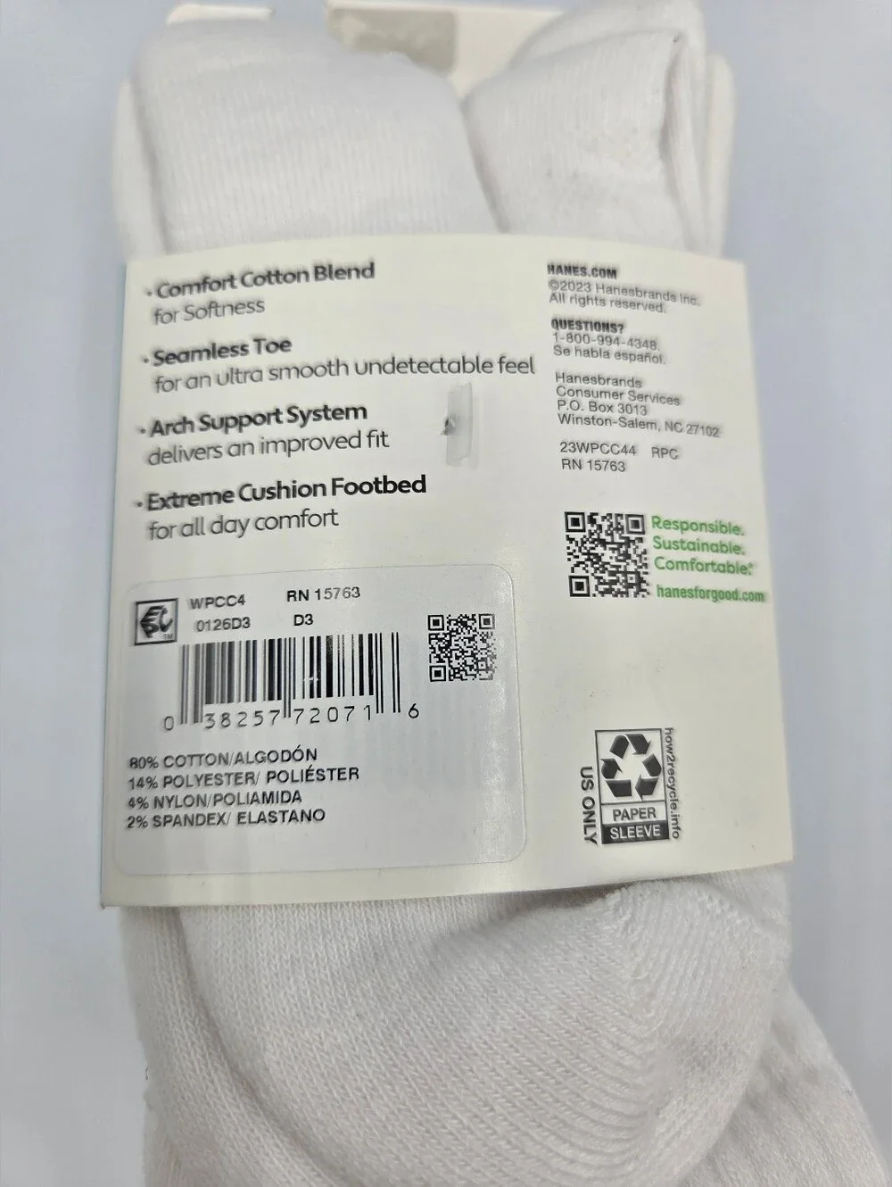 Hanes Womens White Crew Absolute Athletic Socks 4-Pack Shoe Size 5-9 Nwt